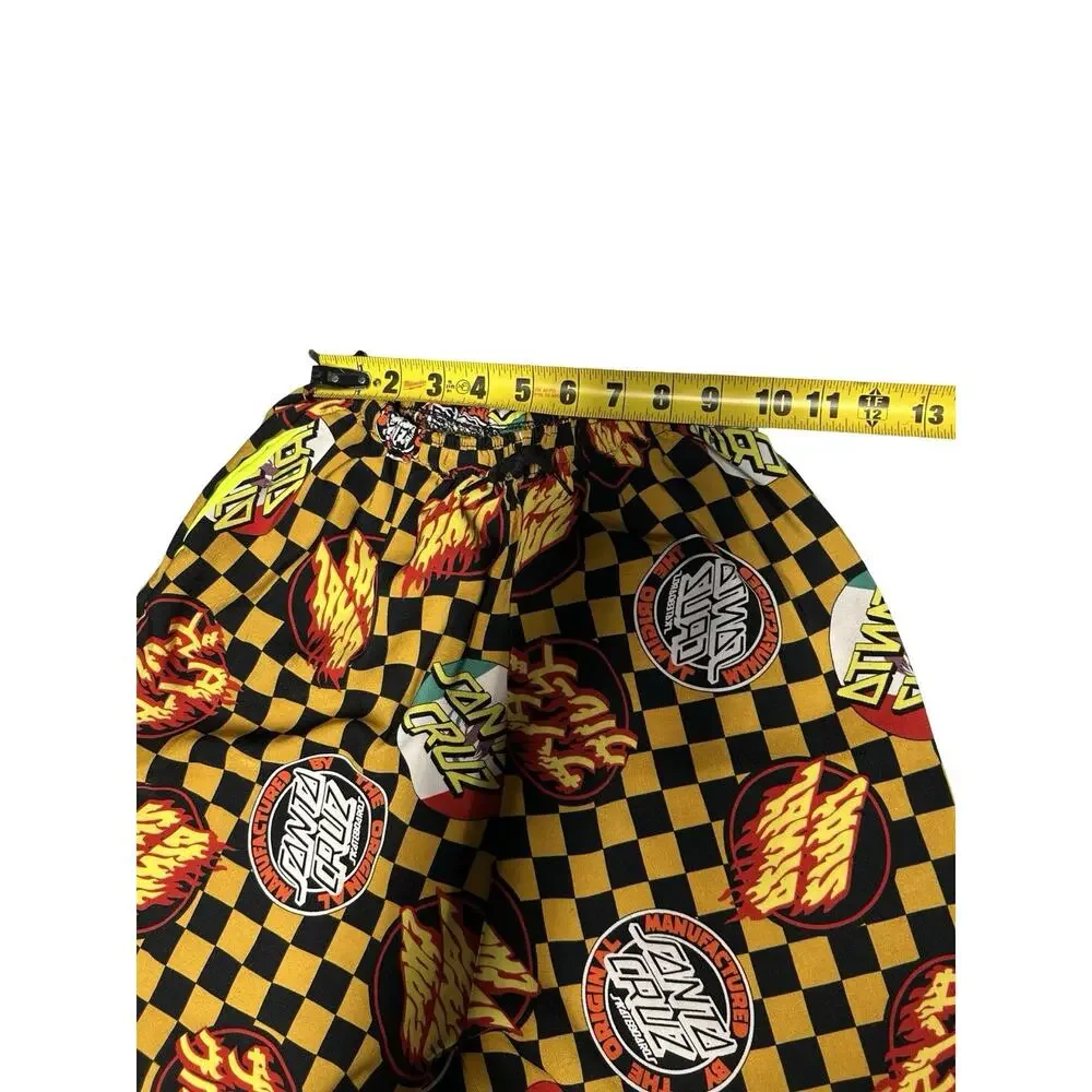 Santa Cruz Youth Medium Checkered Board Shorts Black Yellow Drawstring Skate Y2K